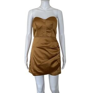 Naked Wardrobe The statement Gold Strapless Side Rouche Mini Dress Size Small